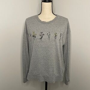 Commune Embroidered Flower Sweatshirt Large Gray Pullover Y2K Girlhood Bloomcore